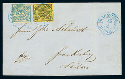 2 Sgr. blau "I. Ausgabe" in Mischfrankatur mit 1 Sgr. schw./sämisch ...