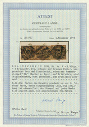 1/4 Ggr. schw./braun, waagerechtes Paar und Einzelmarke, alle Marken ...