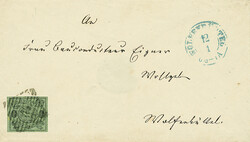1/2 Gr. schw./grün, vierseitig breitrandig auf weißem Ortskuvert ...