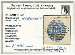 2 Gr. blau, Luxus-Briefstück mit klar und perfekt gerade ...