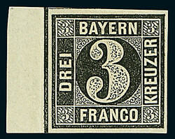 \PROBEDRUCK\: 3 Kreuzer schwarz auf weißem Papier ohne Seidenfaden, ...