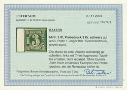 \PROBEDRUCK\: 3 Kreuzer schwarz auf weißem Papier ohne Seidenfaden, ...