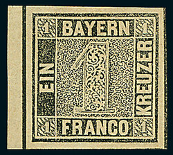 1 Kreuzer grauschwarz, Platte 1, linkes Randstück mit 2,5mm ...
