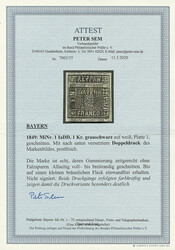 \DOPPELDRUCK DES MARKENBILDES\: 1 Kreuzer grauschwarz, Platte 1, nach ...