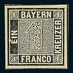1 Kreuzer tiefschwarz, Platte 1, gute "b"-Farbe, Plattenfehler "E von ...