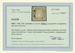 1 Kreuzer schwarz, Platte 2, vierseitig breitrandig bzw. dreiseits ...