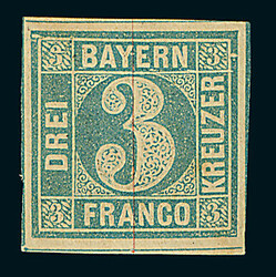 3 Kreuzer blau, Platte 1, Plattenfehler "waagerechter Strich durch ...