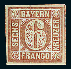 6 Kreuzer braun, Type "I", vierseitig breitrandig bzw. an drei Seiten ...