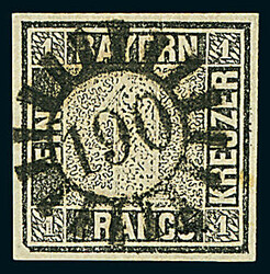 1 Kreuzer grauschwarz, Platte 1, Plattenfehler "IV" = "linke untere ...