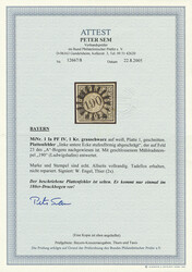 1 Kreuzer grauschwarz, Platte 1, Plattenfehler "IV" = "linke untere ...