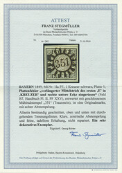 1 Kreuzer schwarz, Platte 1, Plattenfehler "XXV" = "verlängerter ...