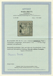 1 Kreuzer tiefschwarz, Platte 1, gute "b"-Farbe, Plattenfehler "XI" = ...