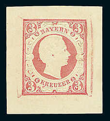 \KÖNIG-LUDWIG-ESSAY\: 3 Kreuzer rosa mit dem Kopfbild König Ludwig ...