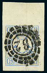 \BOGENECKE OBEN RECHTS\: 6 Kreuzer blau, rechte obere Bogenecke mit ...