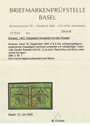 "Doppelgenf", 5 + 5 C. schwarz auf lebhaftgrünlichliv, Rand links ...