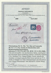 7 Kr. blau als Zusatzfrankatur auf Ganzsachenumschlag 3 Kr. karmin ...