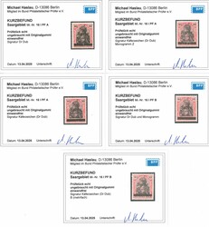 80 Pfg. "Germania-Sarre", Type "I", Aufdruckplattenfehler "A" (drei ...