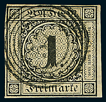 1 Kr. schw./sämisch, I. Auflage, vom rechten Bogenrand stammend, ...