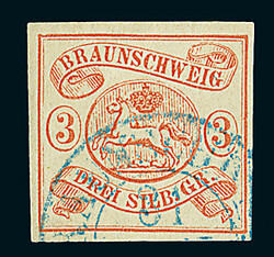 3 Sgr. orangerot, vierseitig voll- bis breitrandig mit blauem K2 ...