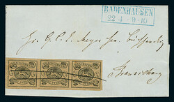 1/4 Ggr. schw./braun, waagerechter Dreierstreifen, vierseitig ...