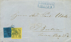 2 Sgr. schw./blau "Ausgabe 1853" in Mischfrankatur mit 1 Sgr. schw ...