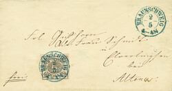 3 Sgr. schw./rosa, ringsum breitrandig auf Kuvert mit auf dieser ...