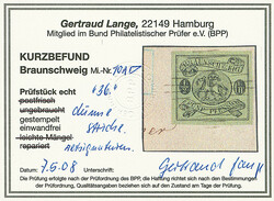 1/2 Gr. schw./grün, vierseitig breitrandig auf Briefstück mit ...