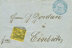 1 Sgr. schw./gelb, ringsum voll- bis breitrandig auf Brief mit ...