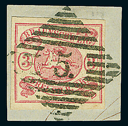 3 Sgr. lebhaftlilarot, vierseitig voll- bis breitrandig auf ...