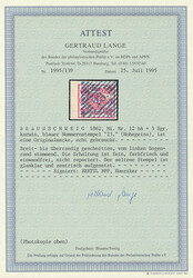 3 Sgr. karmin, gute "b"-Farbe, linkes Randstück mit 4,5mm breitem ...