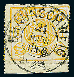 1 Sgr. lebhaftgelbocker, bogenförmiger Durchstich "A", ...