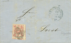 3 Sgr. lebhaftlilarot, bogenförmiger Durchstich "A", mit großen ...