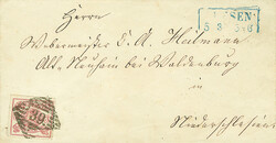 3 Sgr. lebhaftlilarot, bogenförmig durchstochen, Einzelfrankatur auf ...