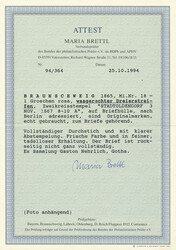 1 Gr. karmin, waagerechter Dreierstreifen auf Brief (rückseitig ...