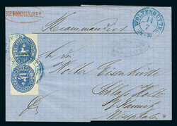 2 Gr. blau, zwei perfekt durchstochene Exemplare als senkrechtes ...