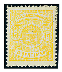 5 C. gelb, Zähnung "A", ungebraucht mit vollständiger ...