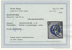 2 Gr. blau, Plattenfehler "I" = "Wertziffer 2 unten beschädigt ...