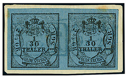 1/30 Th. schw./blau, Type "III", waagerechtes Paar, vierseitig ...