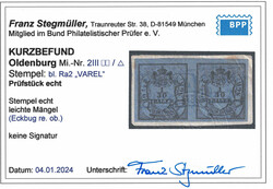 1/30 Th. schw./blau, Type "III", waagerechtes Paar, vierseitig ...