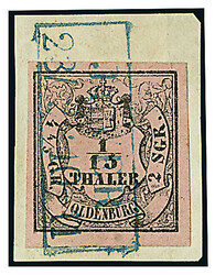 1/15 Th. schw./rosa, beste Type "III", vierseitig breitrandig auf ...