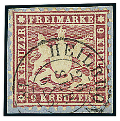 9 Kreuzer lilarot, ARGE-Plattenfehler "III" = "Punkt hinter letztem R ...