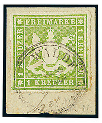 1 Kr. grasgrün, gute "b"-Farbe, Luxus-Briefstück mit K3 ...