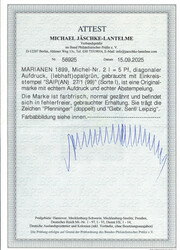 5 Pfg. "diagonal", Kabinettstück mit Stempel "Saipan" (gute Sorte ...