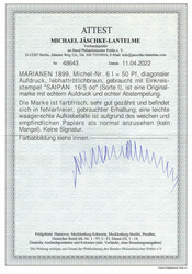 50 Pfg. "diagonal", Kabinettstück mit klarem Stempel "Saipan 16/5 ...