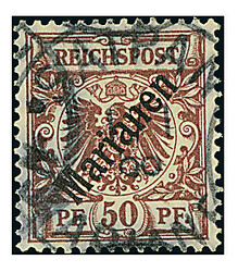 50 Pfg. "diagonal", Kabinettstück mit Stempel "Saipan Marianen 1/1 ...