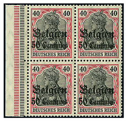 50 C. auf 40 Pfg. "Friedensdruck", Viererblock vom linken Bogenrand, ...