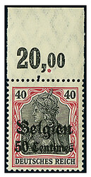 50 C. auf 40 Pfg. "Friedensdruck", Plattendruck-Oberrandstück in ...