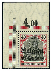 50 C. auf 40 Pfg. "Friedensdruck", linke obere BOGENECKE mit ...