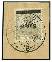 2 Pfg. "Germania-Sarre", Abart "KOPFSTEHENDER AUFDRUCK", ...