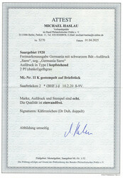 2 Pfg. "Germania-Sarre", Abart "KOPFSTEHENDER AUFDRUCK", ...